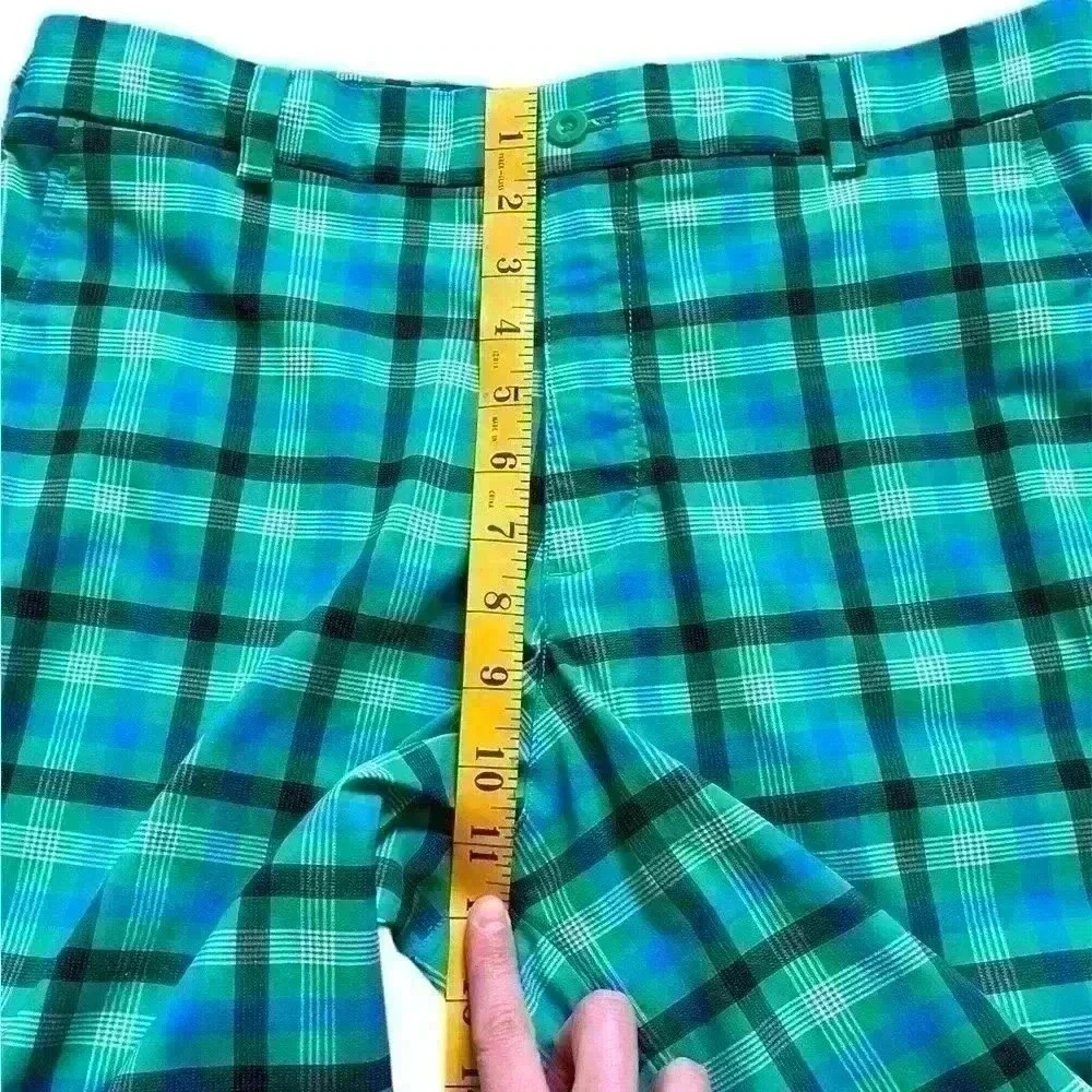 Nike Women's Golf Shorts Size 32 Dri-Fit Bermuda Green Blue Plaid EUC - Picture 9 of 13